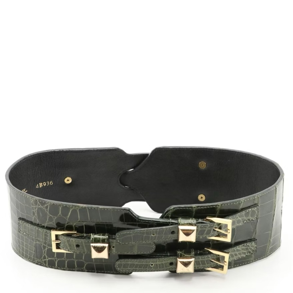 Oscar de La Renta Green American Alligator With Gold Buckles